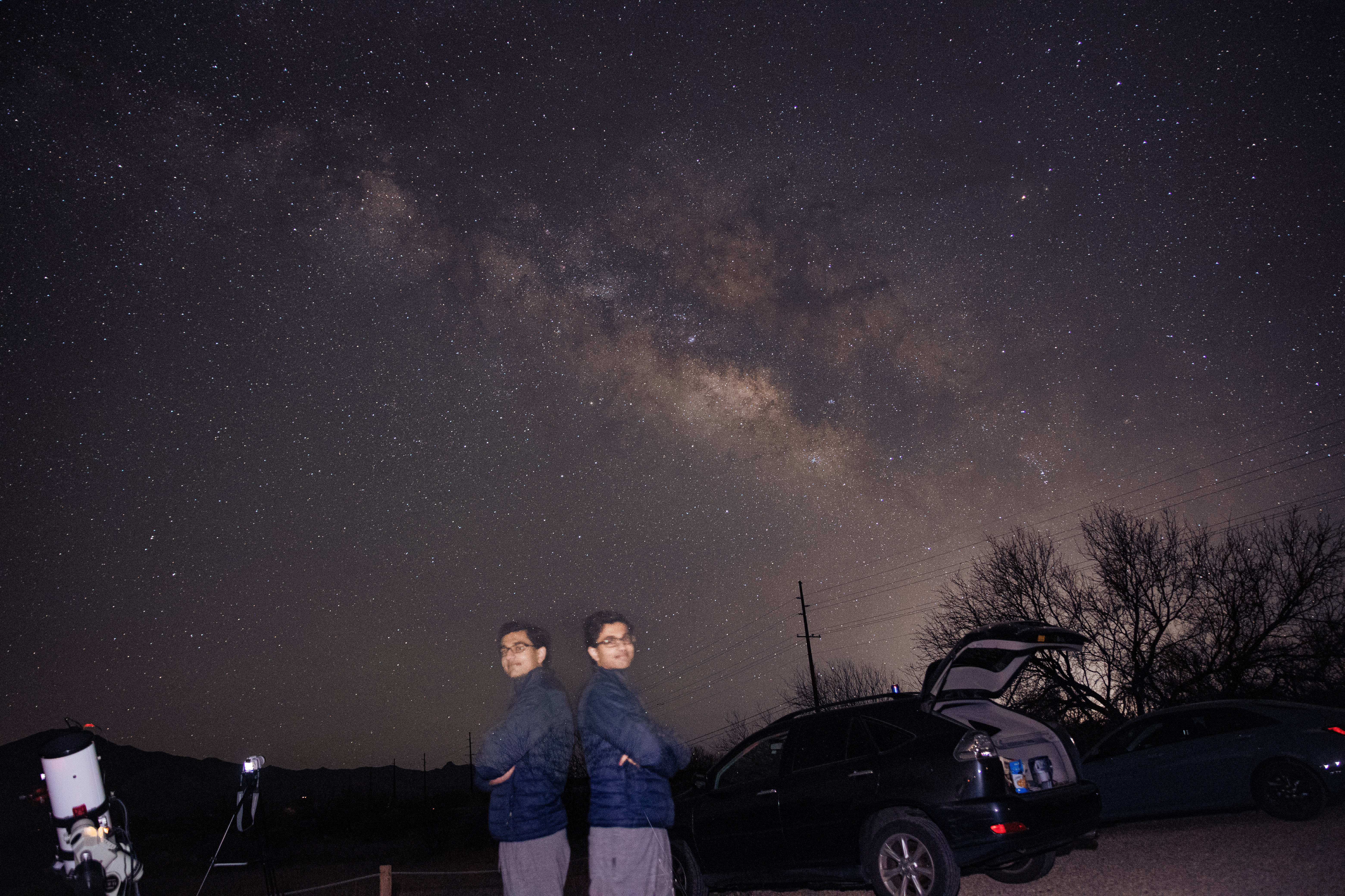 Me standing with my shadow clone enjoying the dark skies at the San Juan Bautista de Anza Trailhead near Tucson, Arizona.